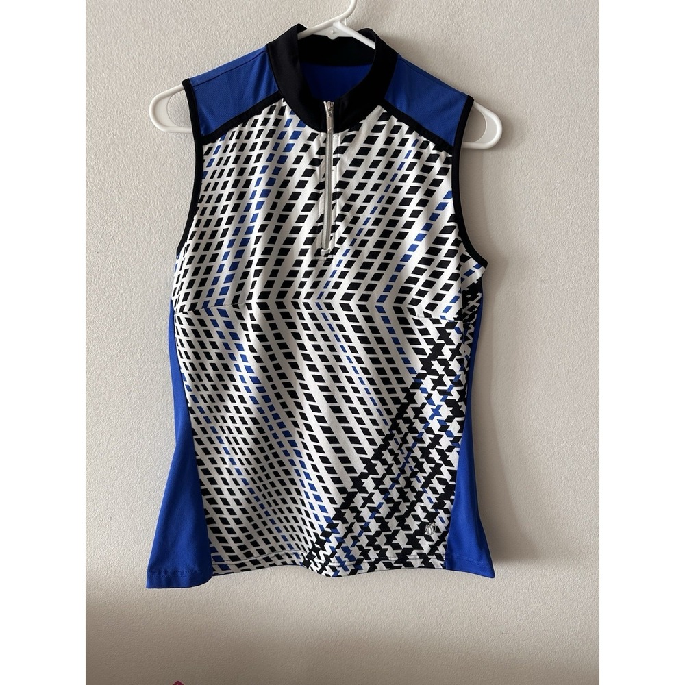 GG BLUE Luxe Sport Women's 1/4 Zip  Blue Geometric Polo Sleeveless Small Golf